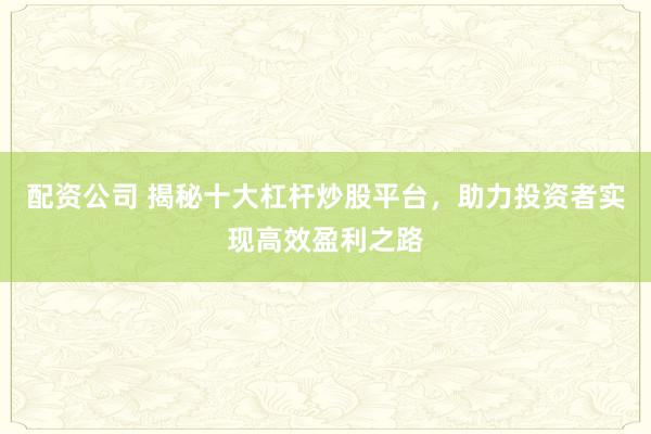 配资公司 揭秘十大杠杆炒股平台，助力投资者实现高效盈利之路