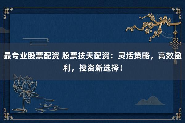 最专业股票配资 股票按天配资：灵活策略，高效盈利，投资新选择！