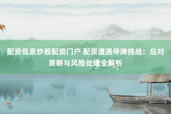 配资低息炒股配资门户 配资遭遇停牌挑战：应对策略与风险处理全解析