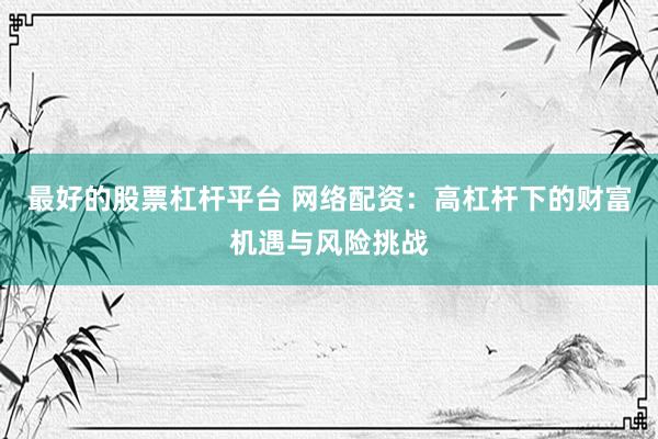 最好的股票杠杆平台 网络配资：高杠杆下的财富机遇与风险挑战