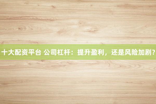 十大配资平台 公司杠杆：提升盈利，还是风险加剧？