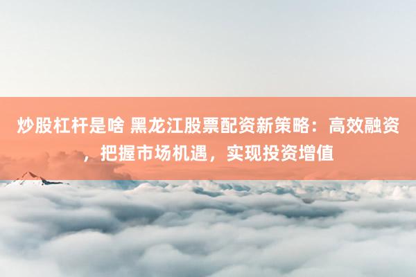 炒股杠杆是啥 黑龙江股票配资新策略：高效融资，把握市场机遇，实现投资增值