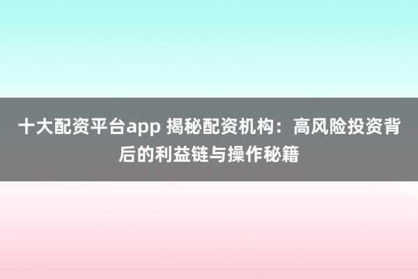 十大配资平台app 揭秘配资机构：高风险投资背后的利益链与操作秘籍