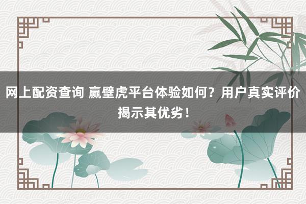 网上配资查询 赢壁虎平台体验如何?用户真实评价揭示其优劣!