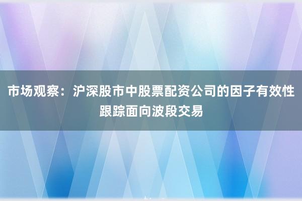 市场观察：沪深股市中股票配资公司的因子有效性跟踪面向波段交易