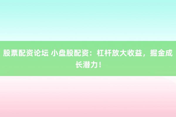 股票配资论坛 小盘股配资：杠杆放大收益，掘金成长潜力！