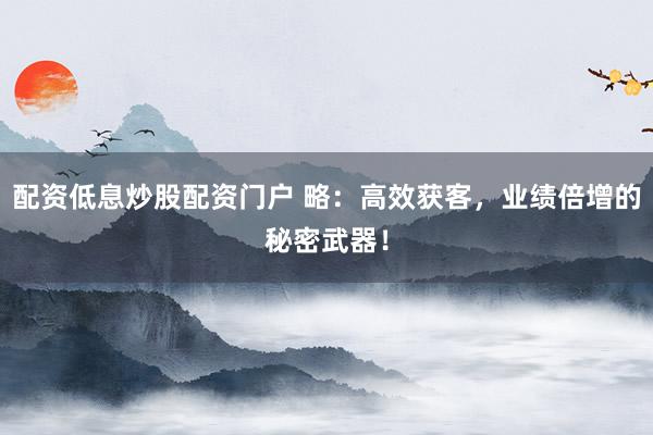 配资低息炒股配资门户 略：高效获客，业绩倍增的秘密武器！