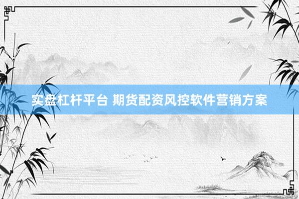 实盘杠杆平台 期货配资风控软件营销方案