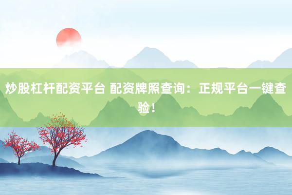 炒股杠杆配资平台 配资牌照查询：正规平台一键查验！