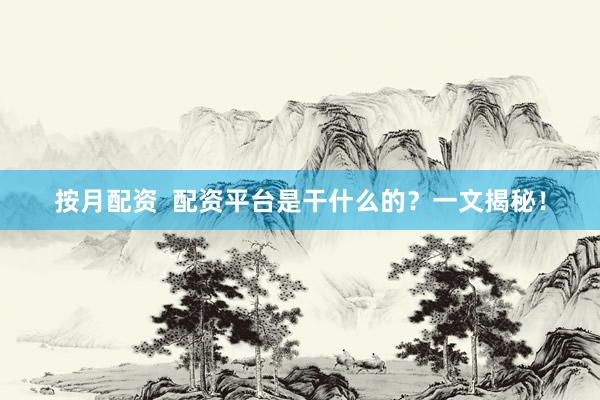 按月配资  配资平台是干什么的？一文揭秘！